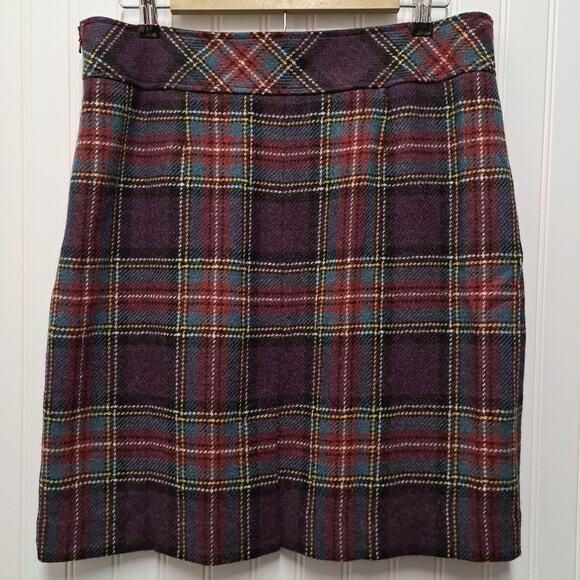 LL Bean Pencil Skirt Womens 12P Purple Plaid Wool Blend Tweed Academia Preppy - Picture 2 of 14